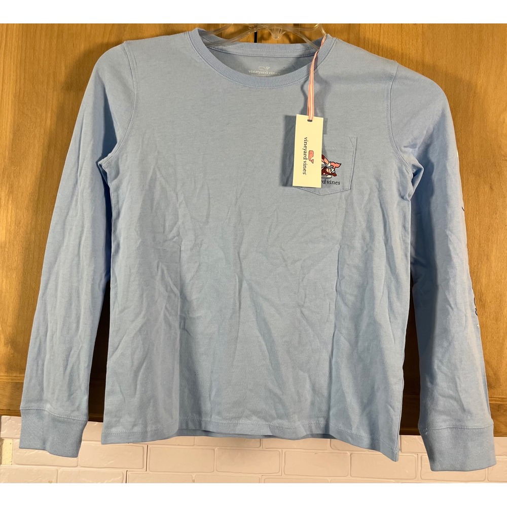 Vineyard Vines Long Sleeve T-Shirt Kids‎ Size M Blue Holiday Ice Skating Whale